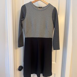 LOFT Black and White Sheath Dress Long Sleeve Crew Neck